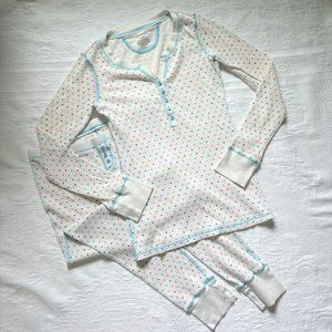 Xhilaration Rainbow polka dots long johns set white fabric blue stitching